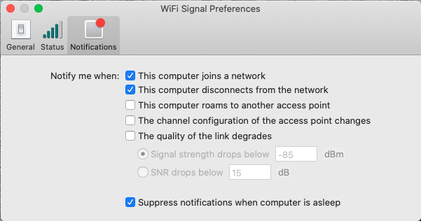 WiFi Signal Notification Settings